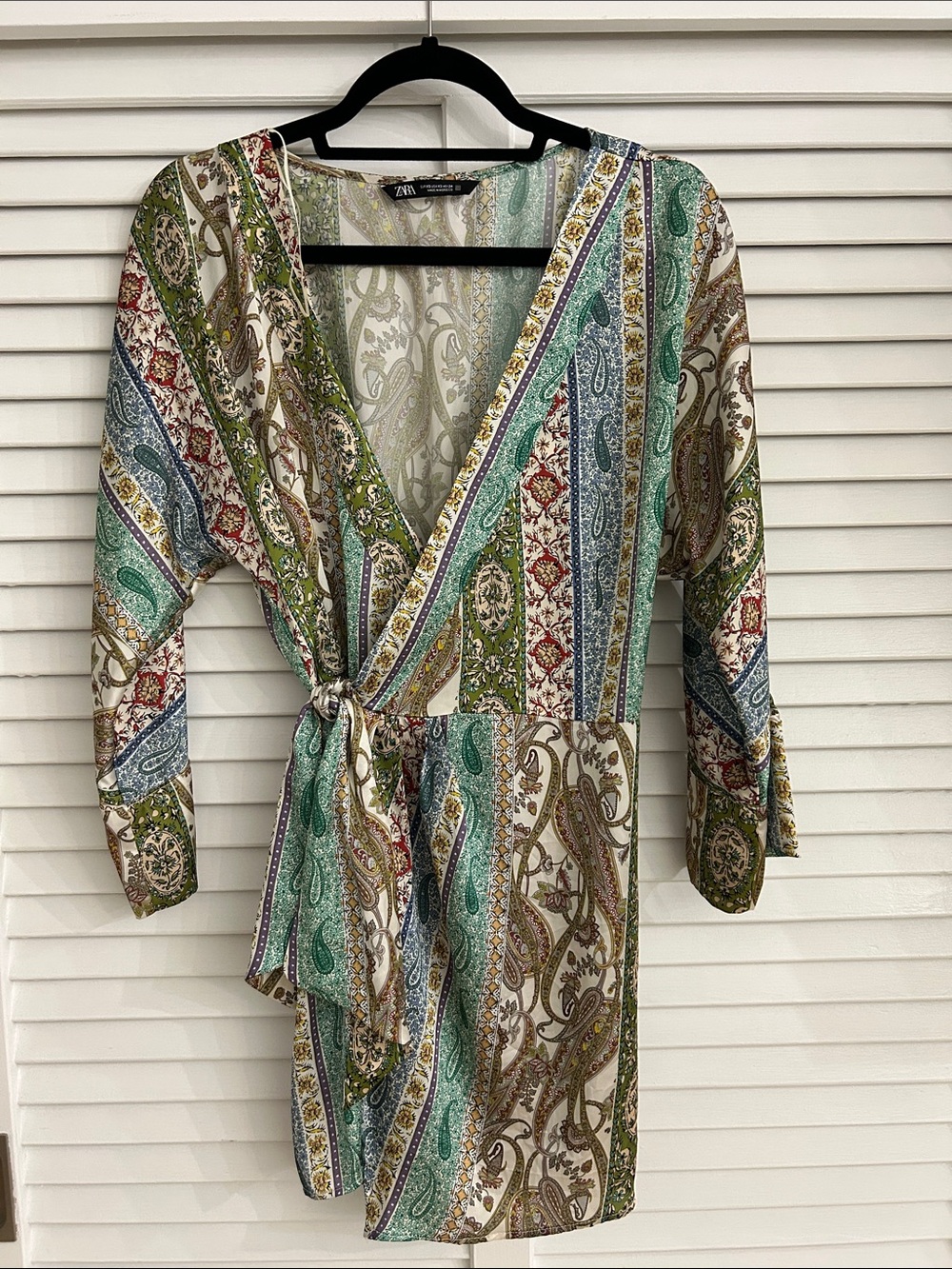 Zara Multicolor Paisley Wrap Romper in Green and Blue